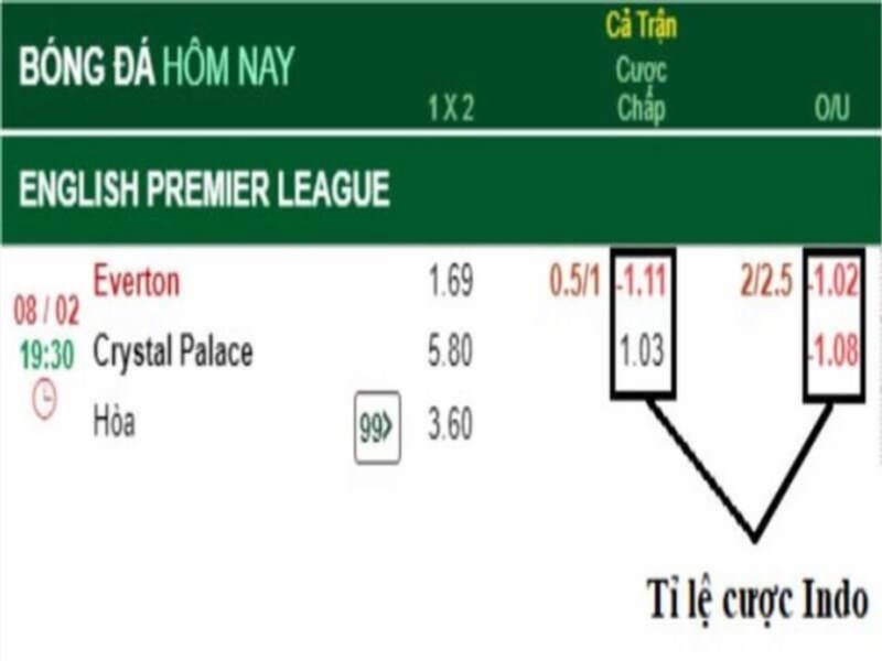 Tỷ lệ đặt cược Indo thường xảy ra trong việc cá cược bóng đá.